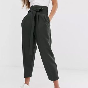Tie Waist Tapered Ankle Grazer Trousers